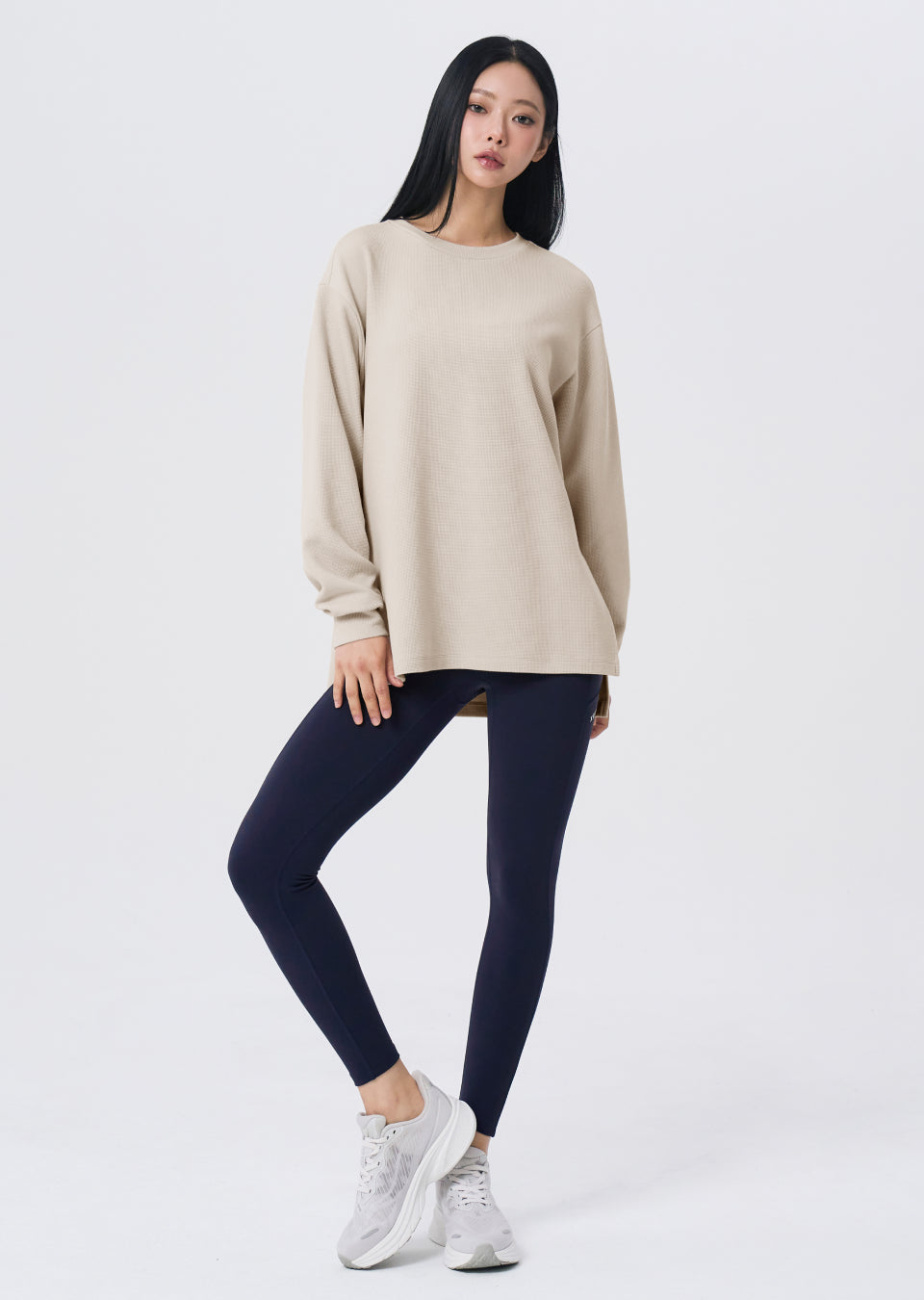 Waffle Texture Oversized Long Sleeve