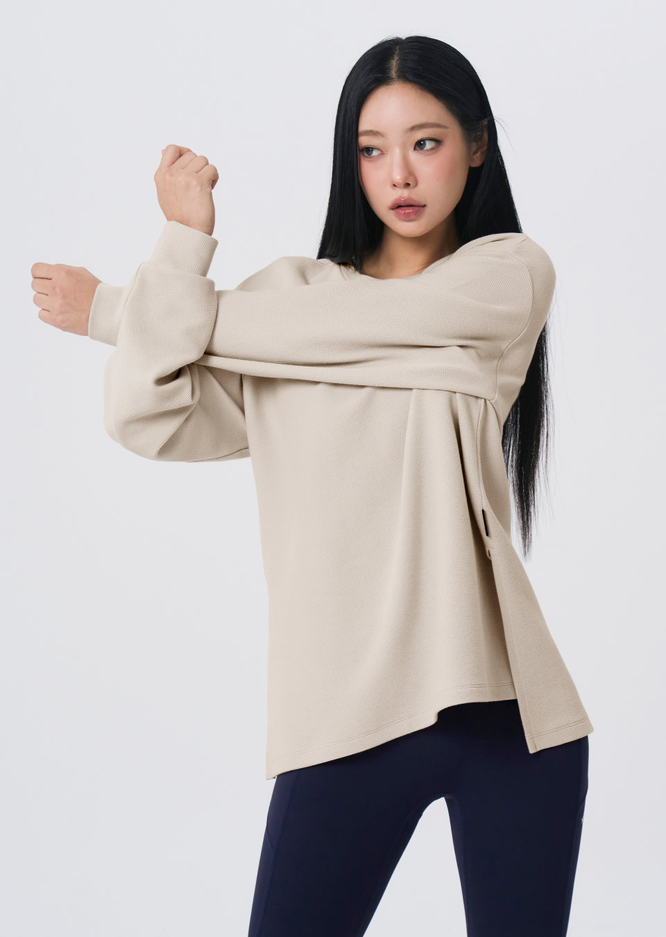 Waffle Texture Oversized Long Sleeve