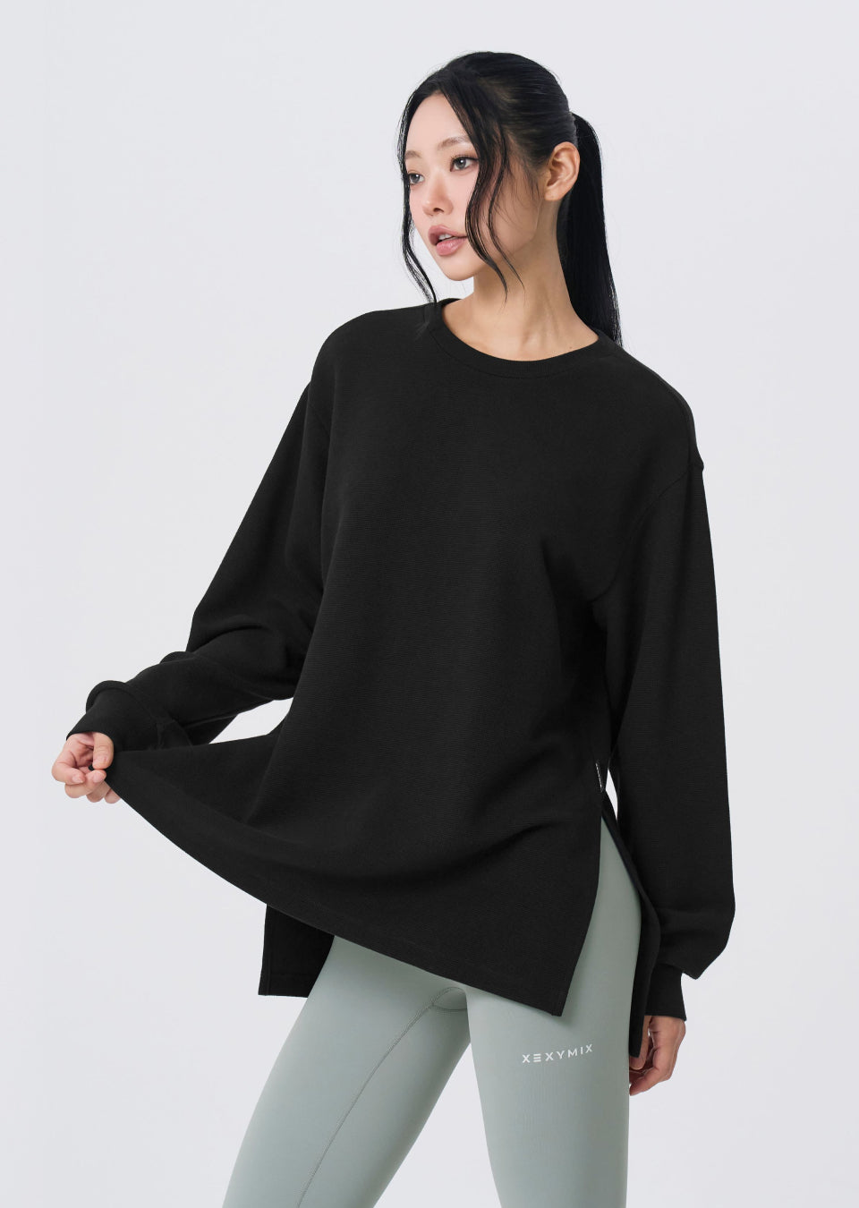 Waffle Texture Oversized Long Sleeve