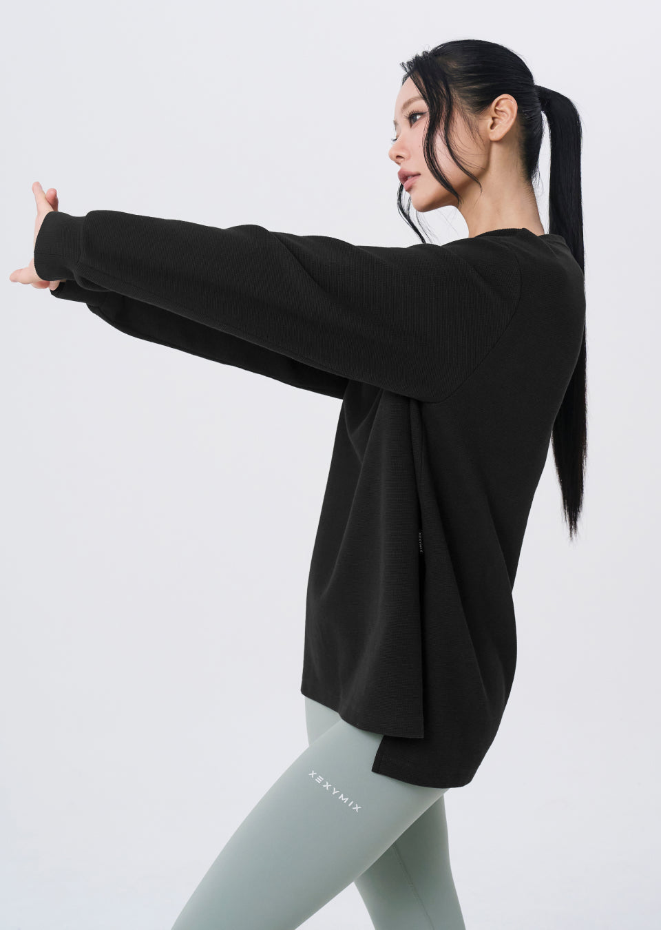 Waffle Texture Oversized Long Sleeve