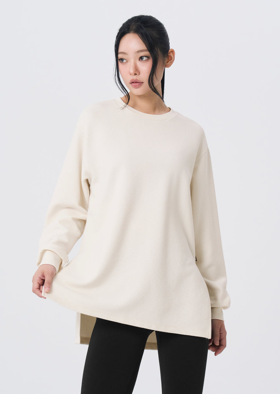 Waffle Texture Oversized Long Sleeve