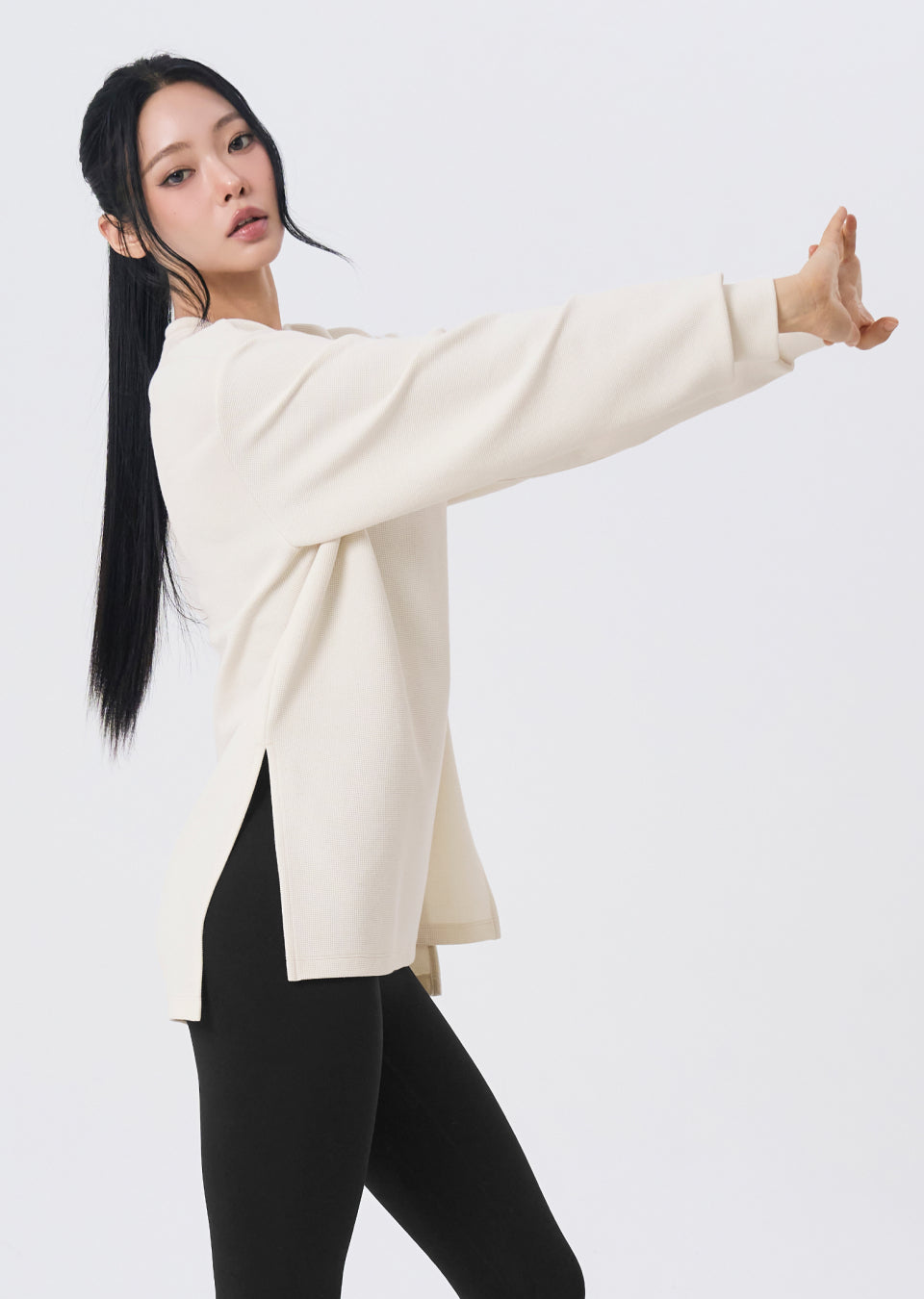 Waffle Texture Oversized Long Sleeve