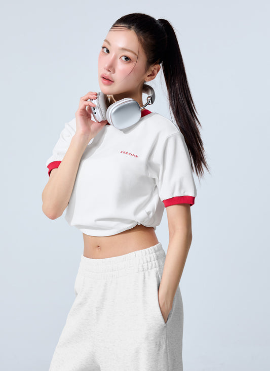 Color Block Piping String Short Sleeve