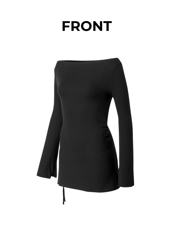[Go Youn-Jung's Outfit] Ribbed Off-shoulder One-Slit Long Sleeve
