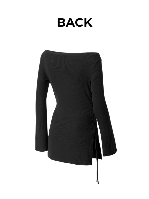 [Go Youn-Jung's Outfit] Ribbed Off-shoulder One-Slit Long Sleeve