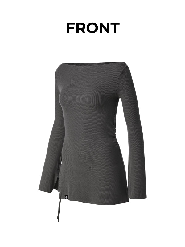 [Go Youn-Jung's Outfit] Ribbed Off-shoulder One-Slit Long Sleeve