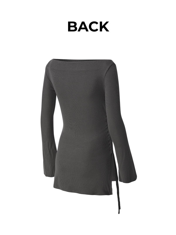 [Go Youn-Jung's Outfit] Ribbed Off-shoulder One-Slit Long Sleeve
