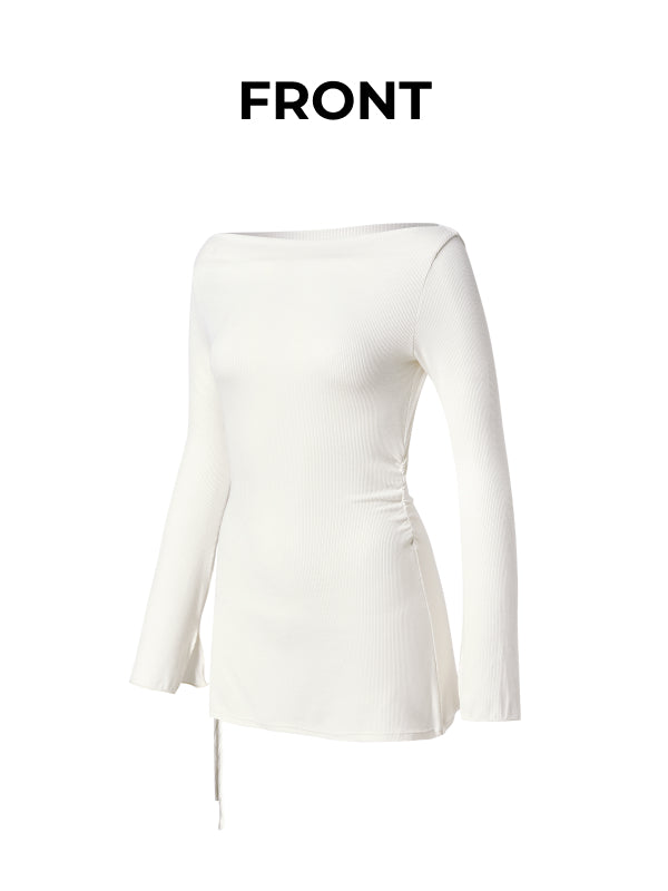 [Go Youn-Jung's Outfit] Ribbed Off-shoulder One-Slit Long Sleeve