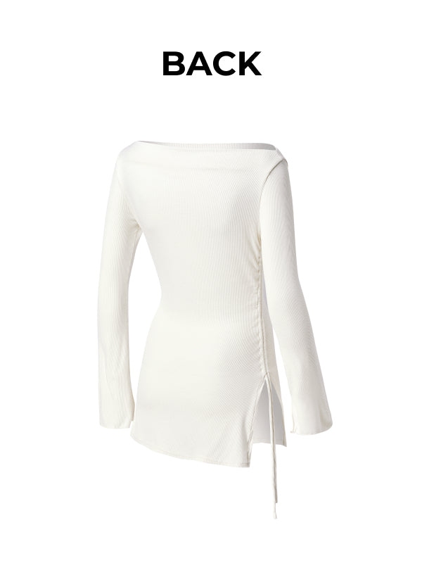 [Go Youn-Jung's Outfit] Ribbed Off-shoulder One-Slit Long Sleeve