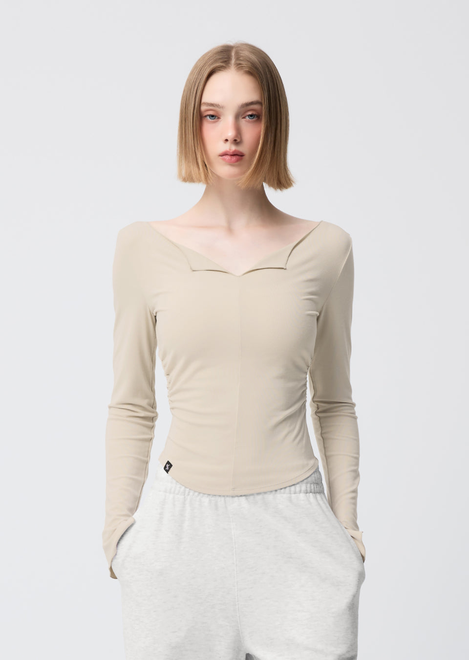 Open Slit Shirring Long Sleeve