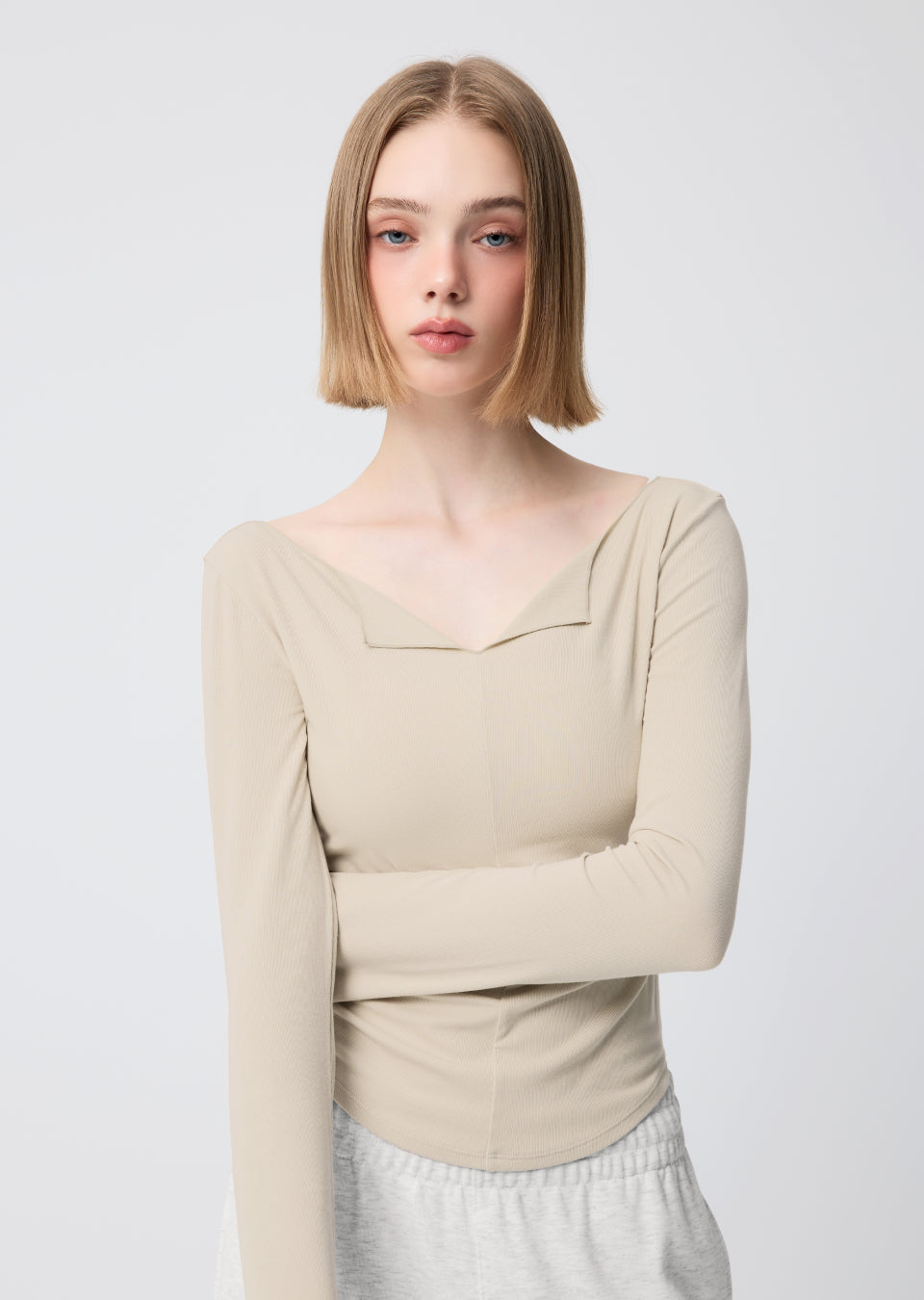 Open Slit Shirring Long Sleeve