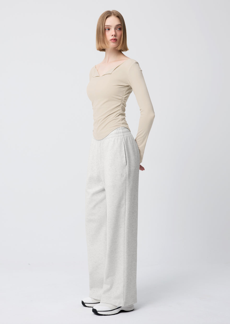Open Slit Shirring Long Sleeve