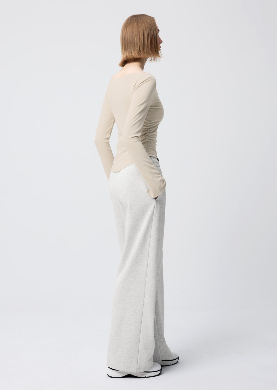 Open Slit Shirring Long Sleeve