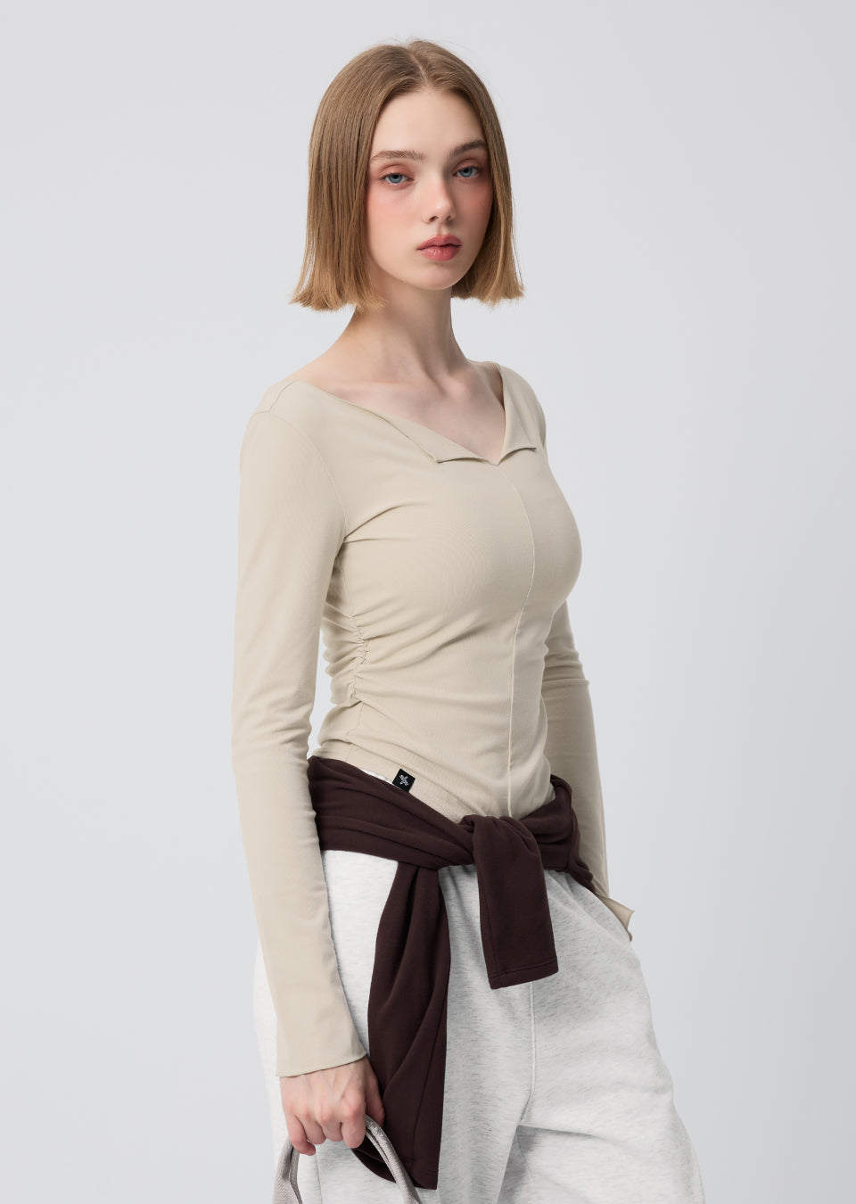 Open Slit Shirring Long Sleeve