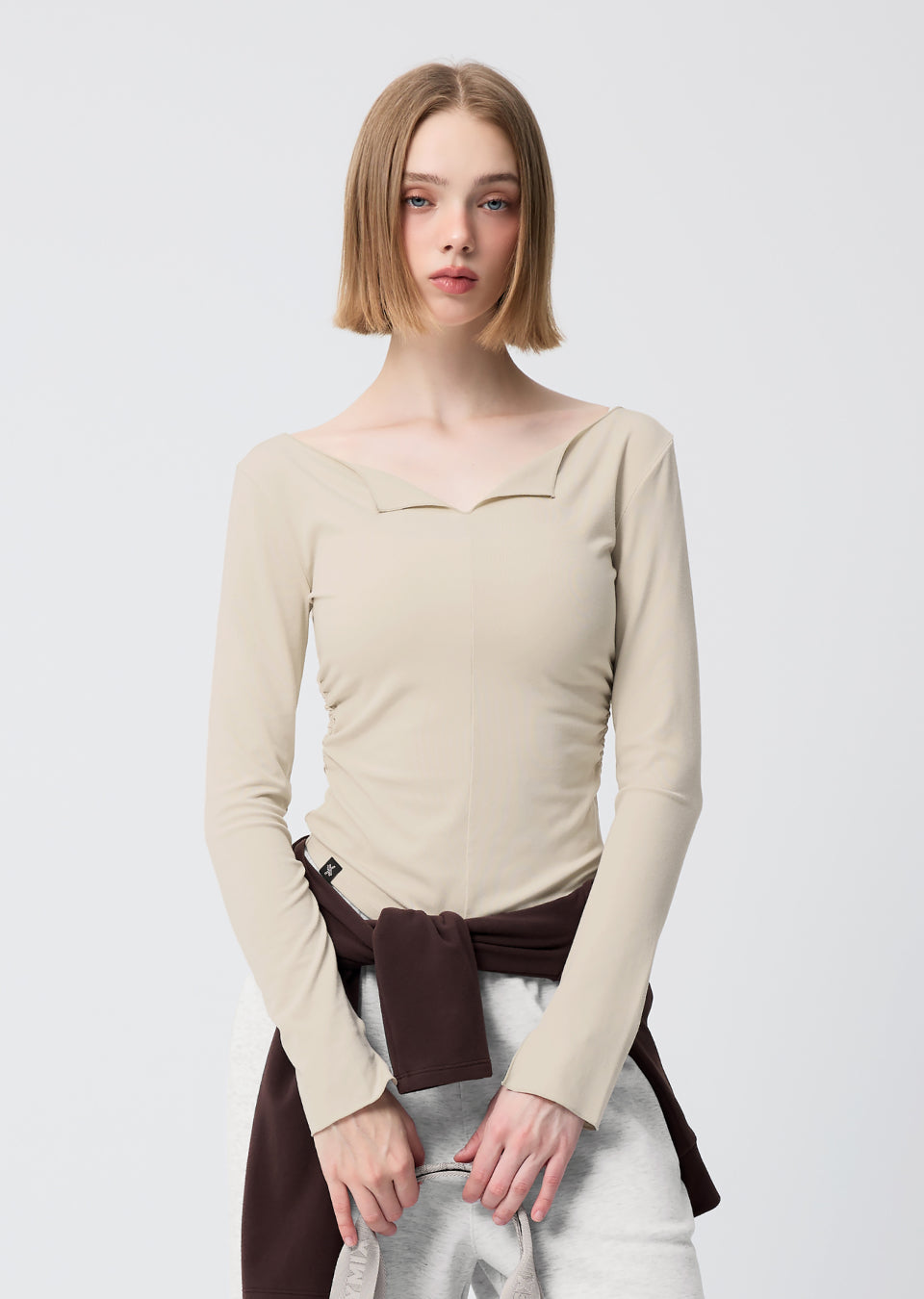 Open Slit Shirring Long Sleeve