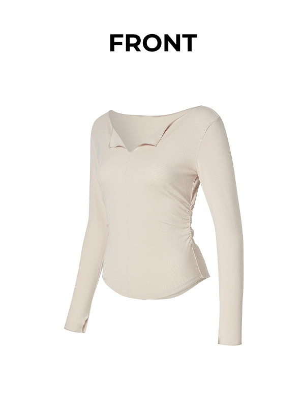 Open Slit Shirring Long Sleeve