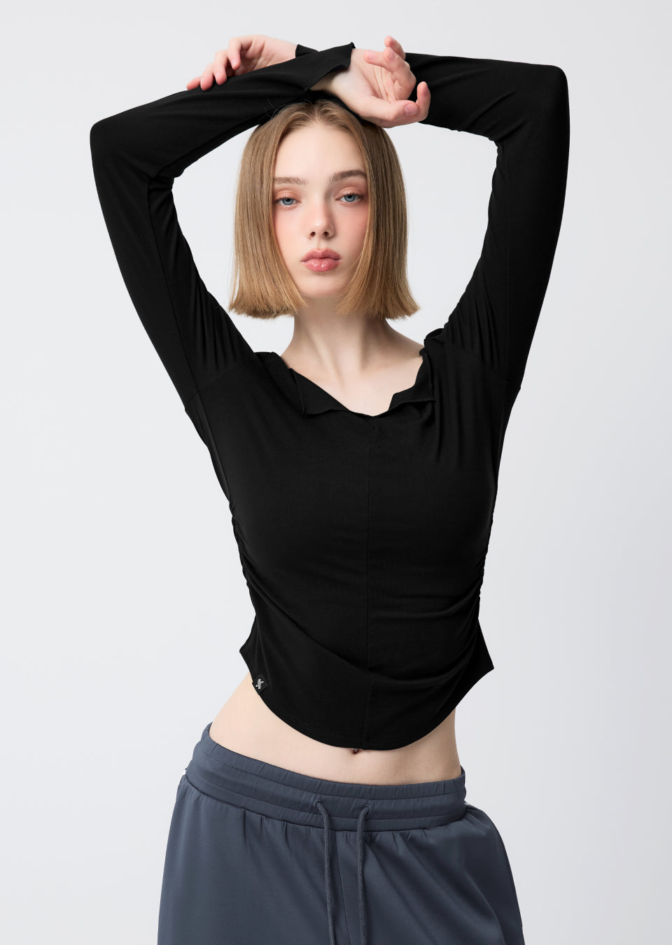 Open Slit Shirring Long Sleeve