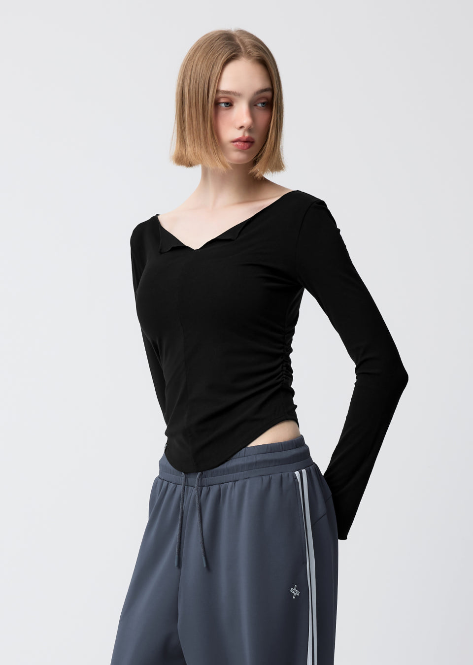 Open Slit Shirring Long Sleeve