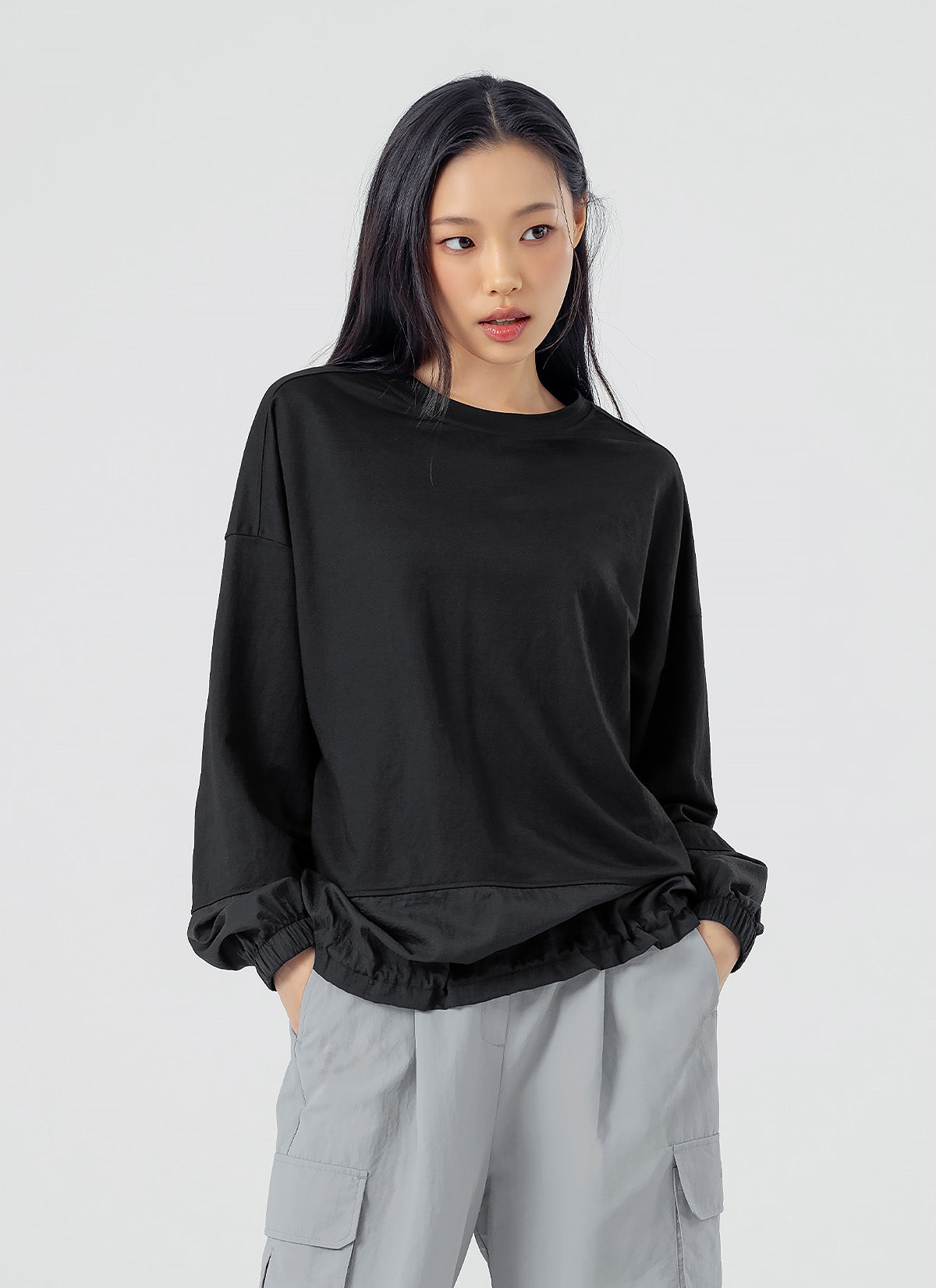 Woven Mix String Sweatshirt