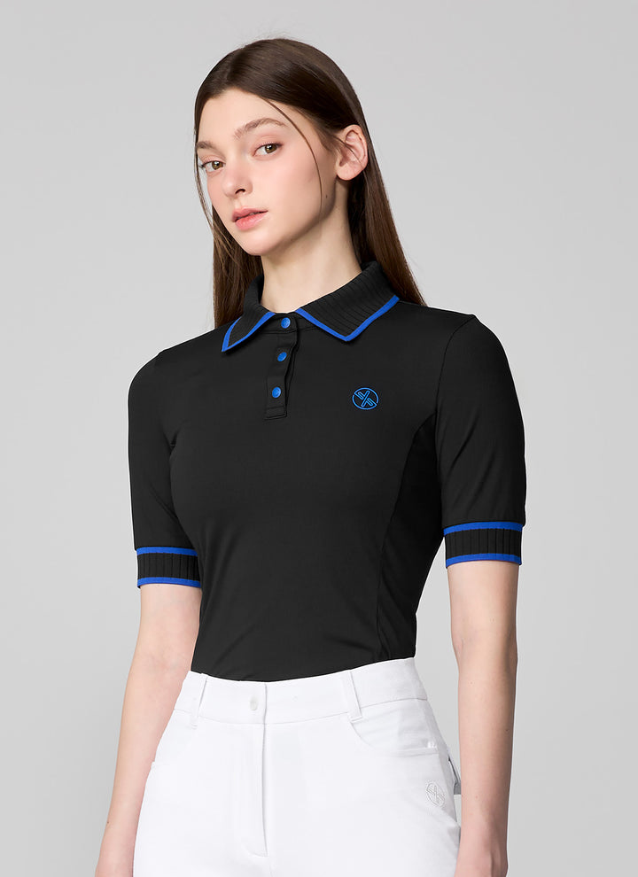 Ribbed Line Short Sleeve Polo Shirt