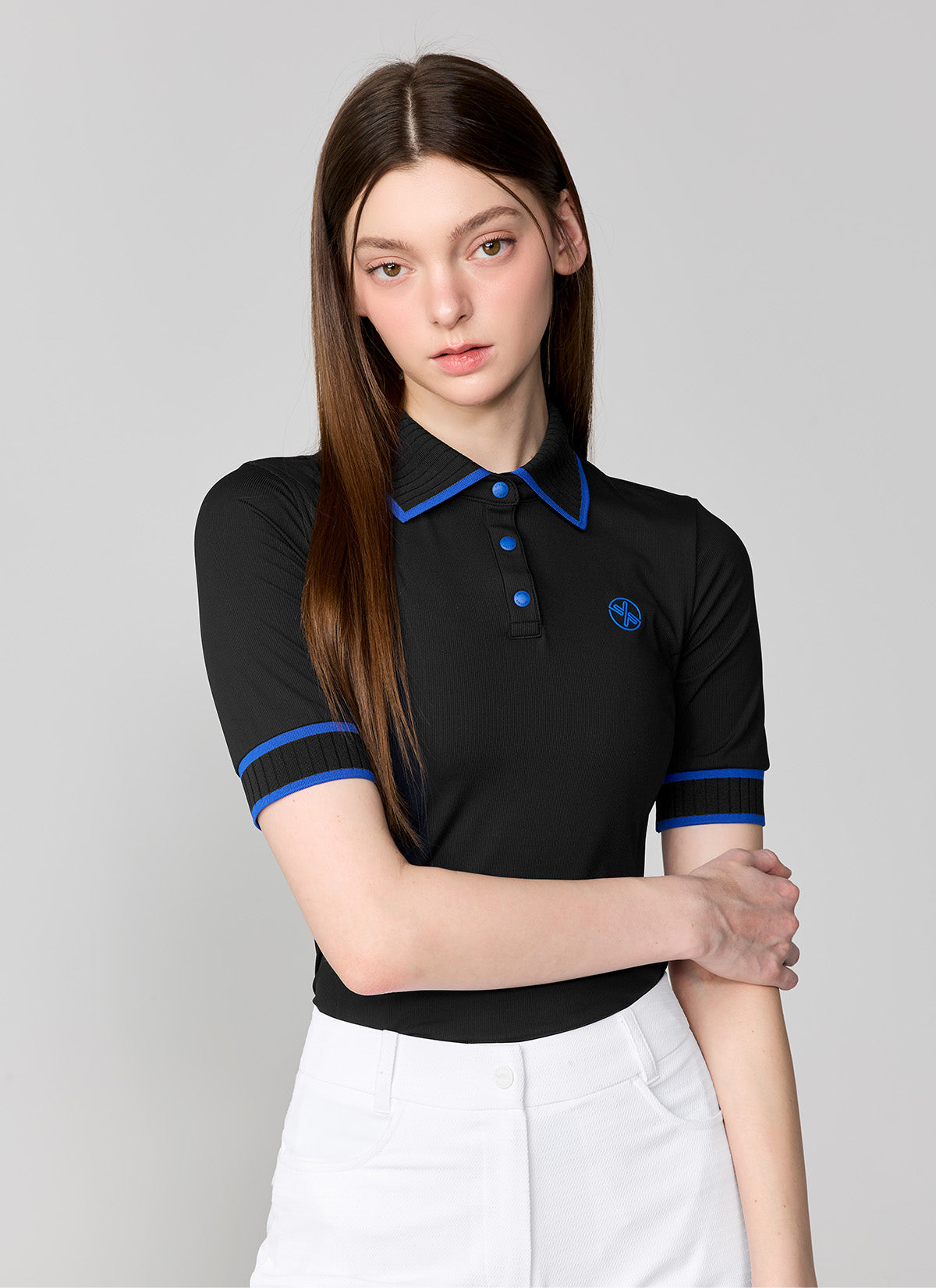 Ribbed Line Short Sleeve Polo Shirt
