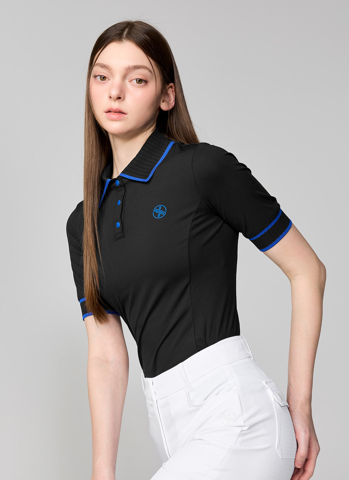 Ribbed Line Short Sleeve Polo Shirt