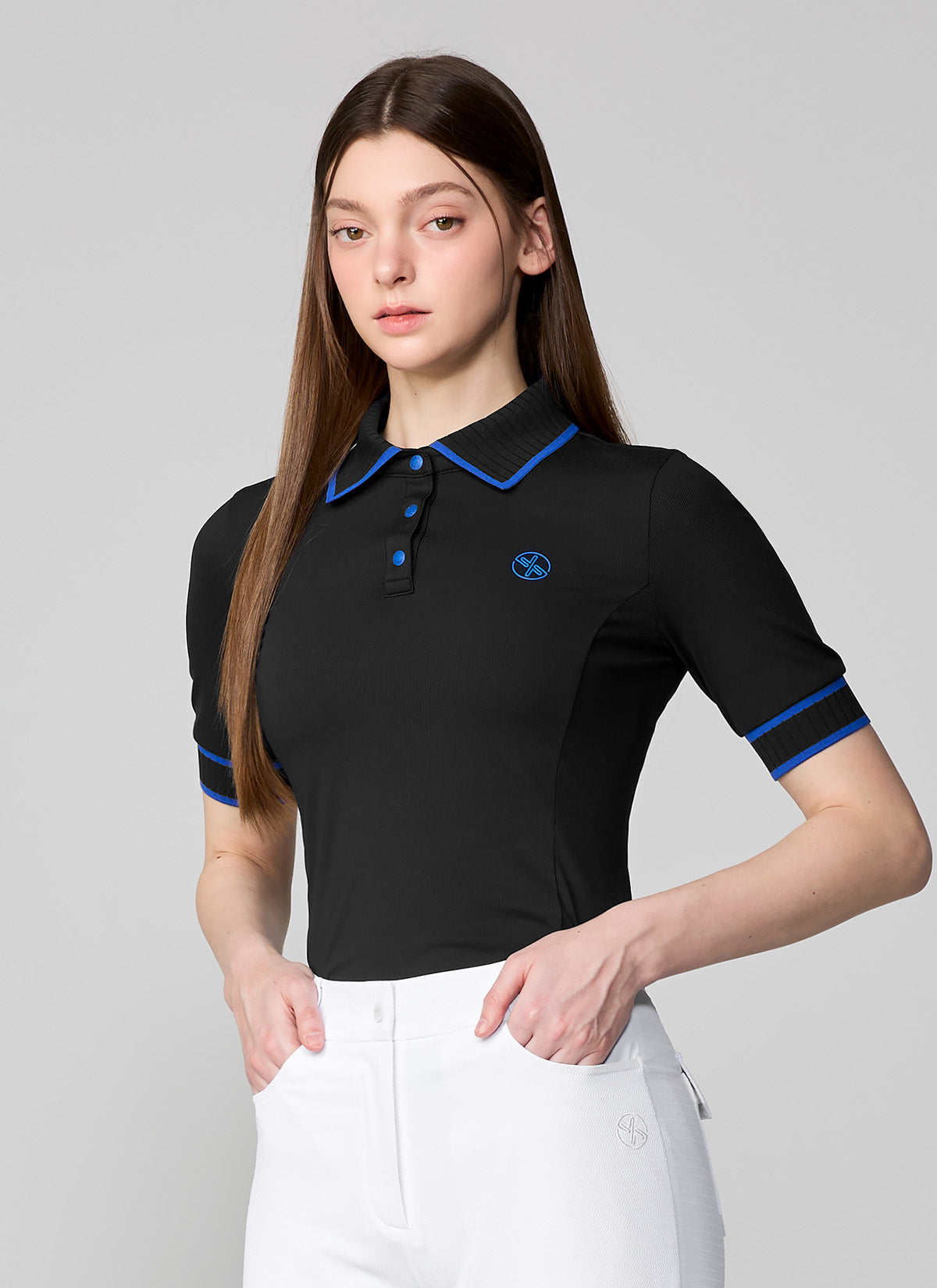 Ribbed Line Short Sleeve Polo Shirt