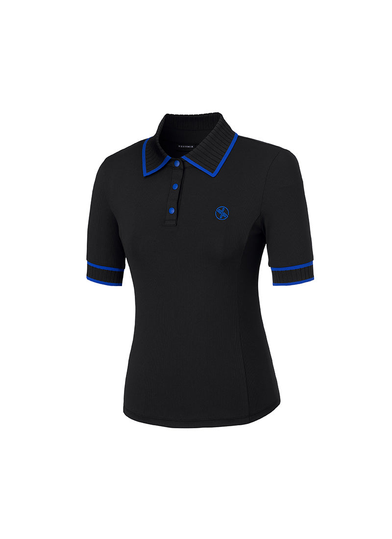 Ribbed Line Short Sleeve Polo Shirt