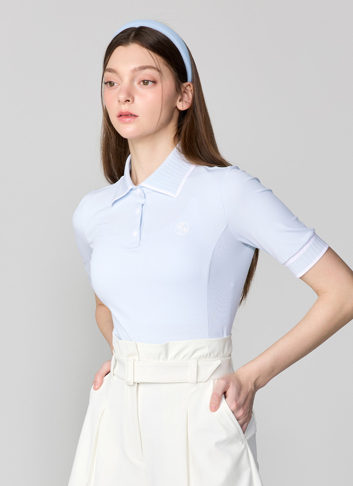 Ribbed Line Short Sleeve Polo Shirt