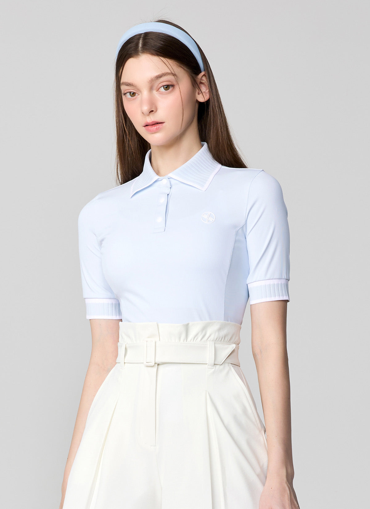 Ribbed Line Short Sleeve Polo Shirt