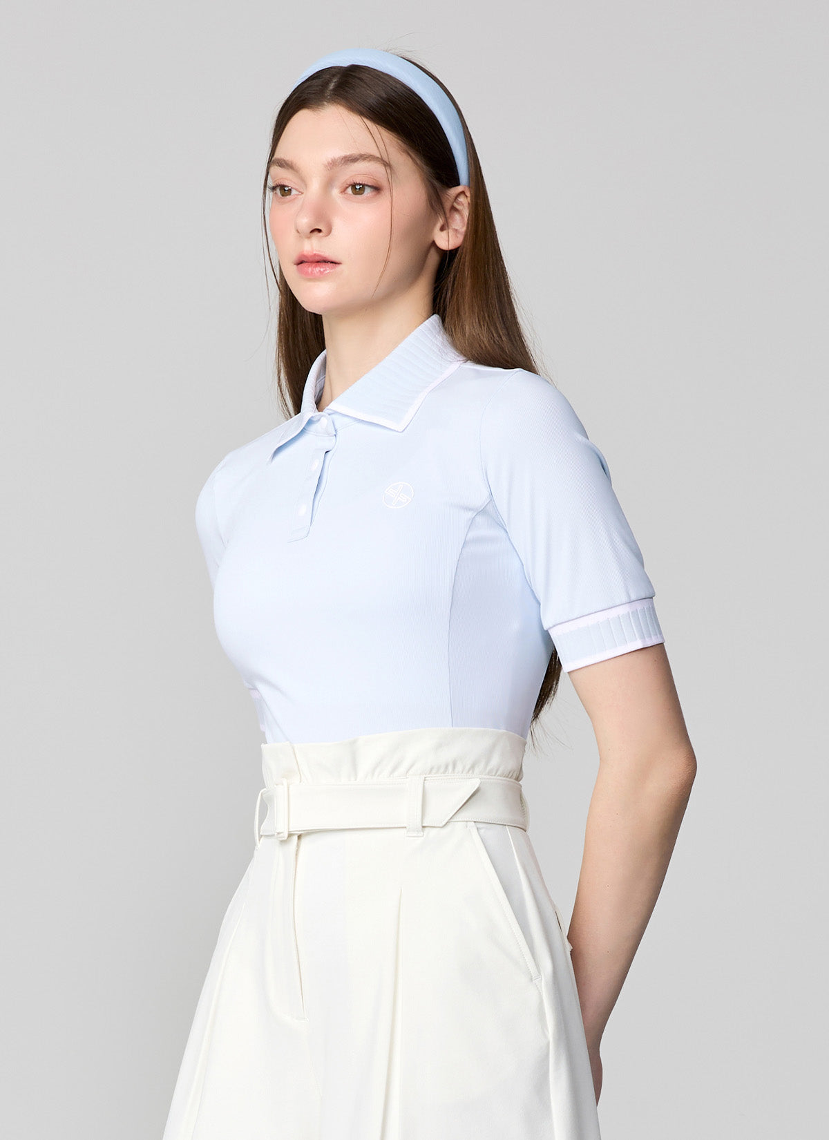 Ribbed Line Short Sleeve Polo Shirt