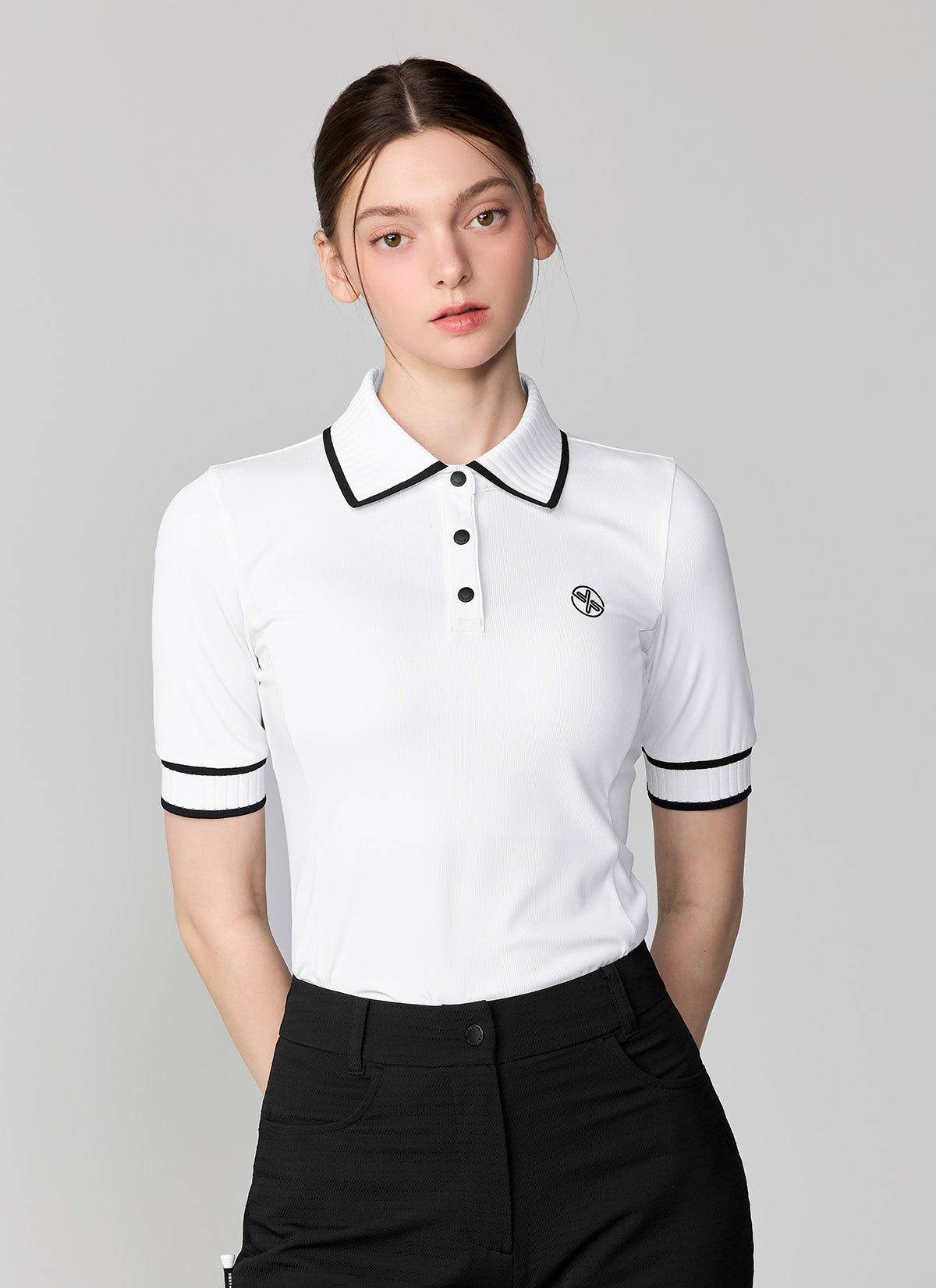 Ribbed Line Short Sleeve Polo Shirt
