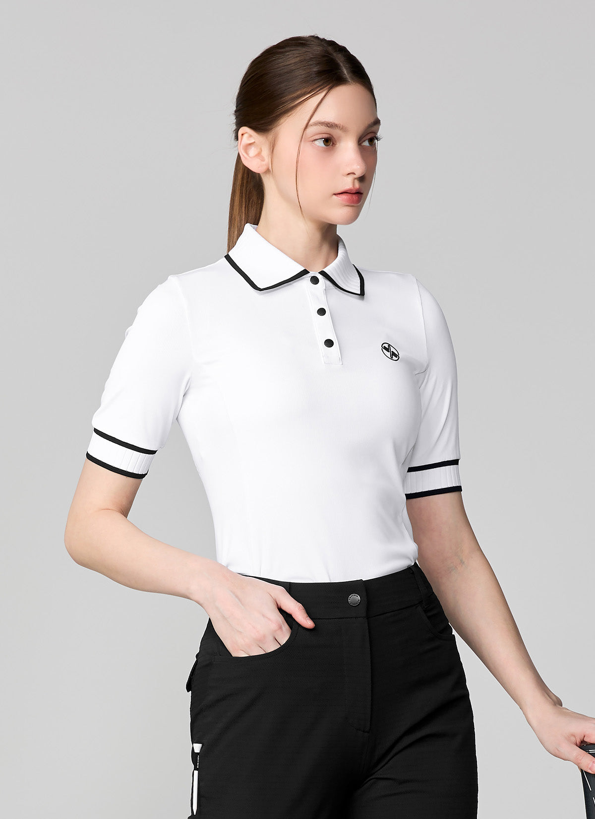 Ribbed Line Short Sleeve Polo Shirt