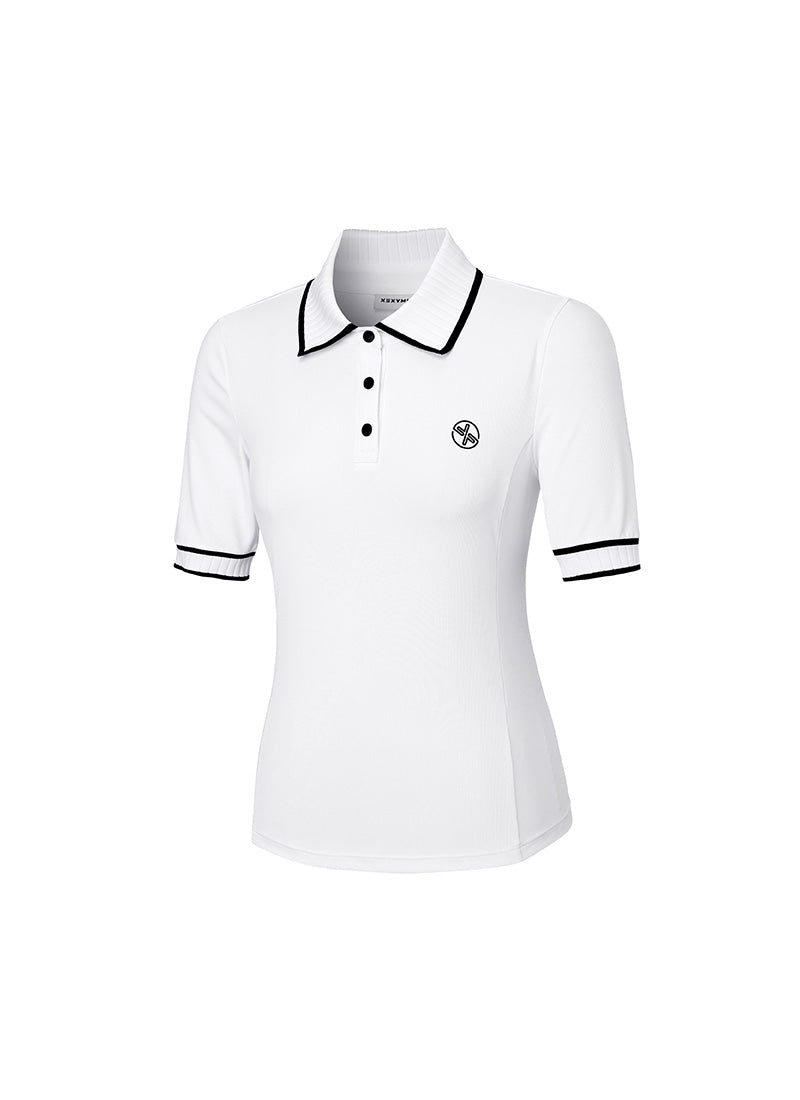Ribbed Line Short Sleeve Polo Shirt