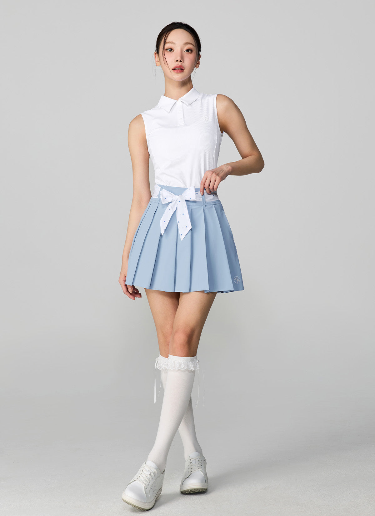 Dot Belt Pleats Skirts