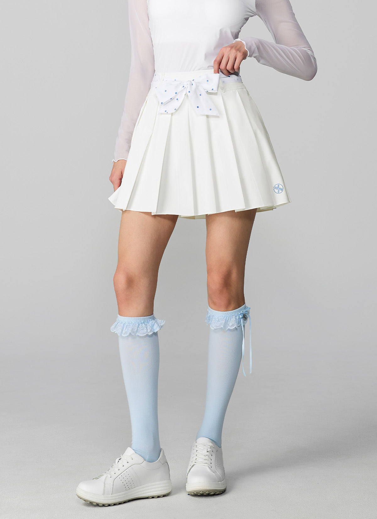 Dot Belt Pleats Skirts