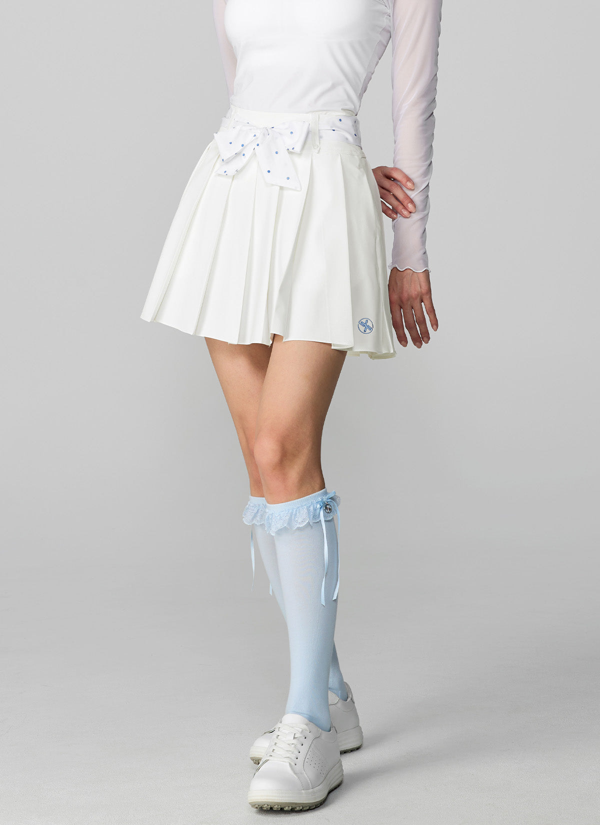Dot Belt Pleats Skirts