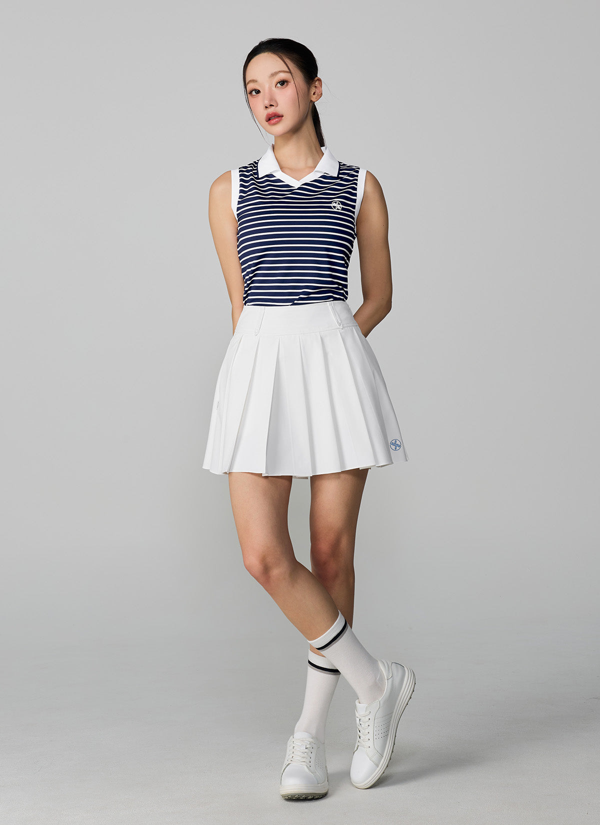 Dot Belt Pleats Skirts