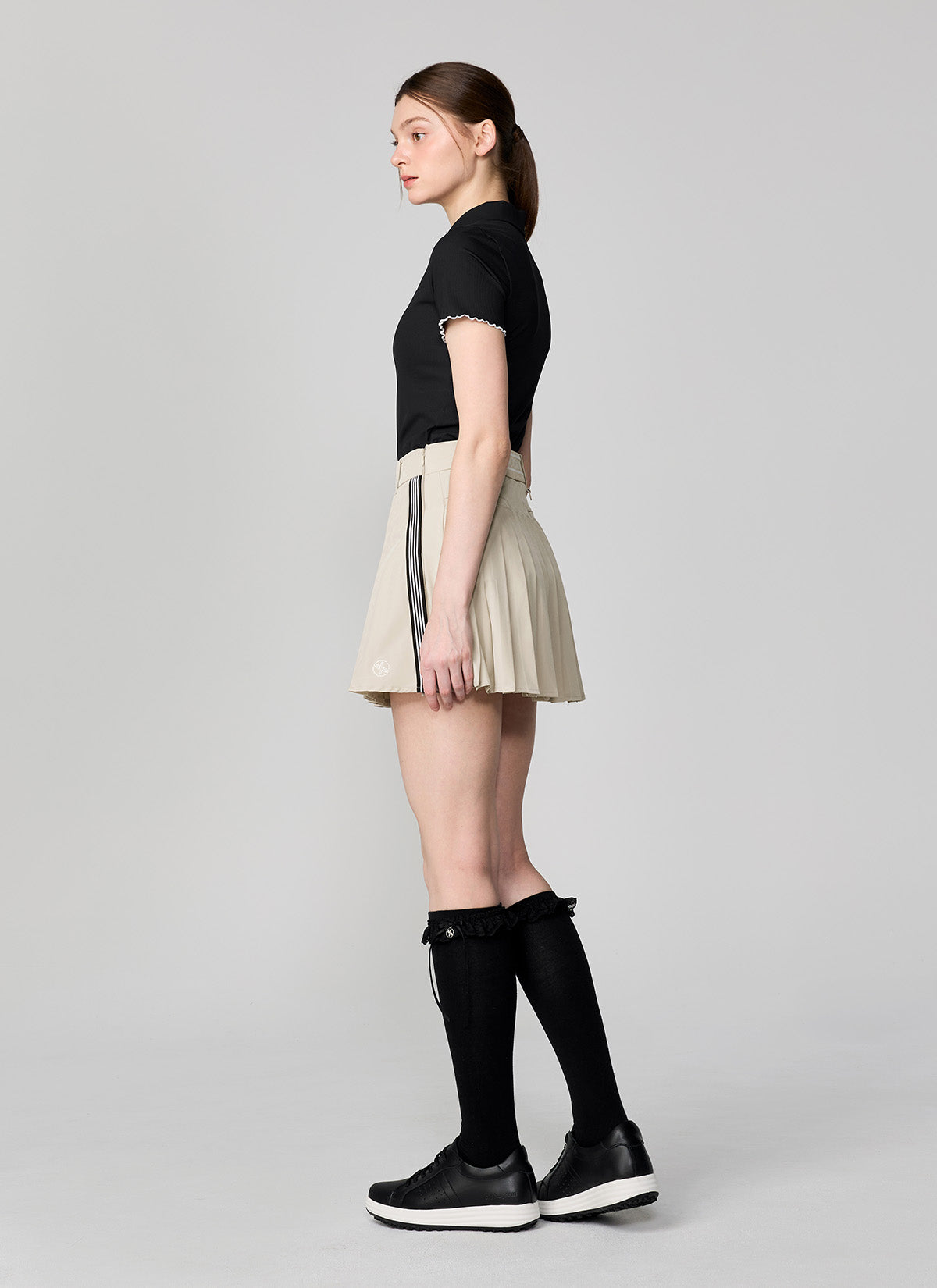 Side Color Block Pleated Skirt