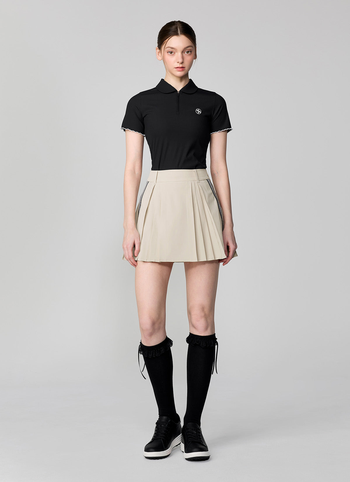 Side Color Block Pleated Skirt