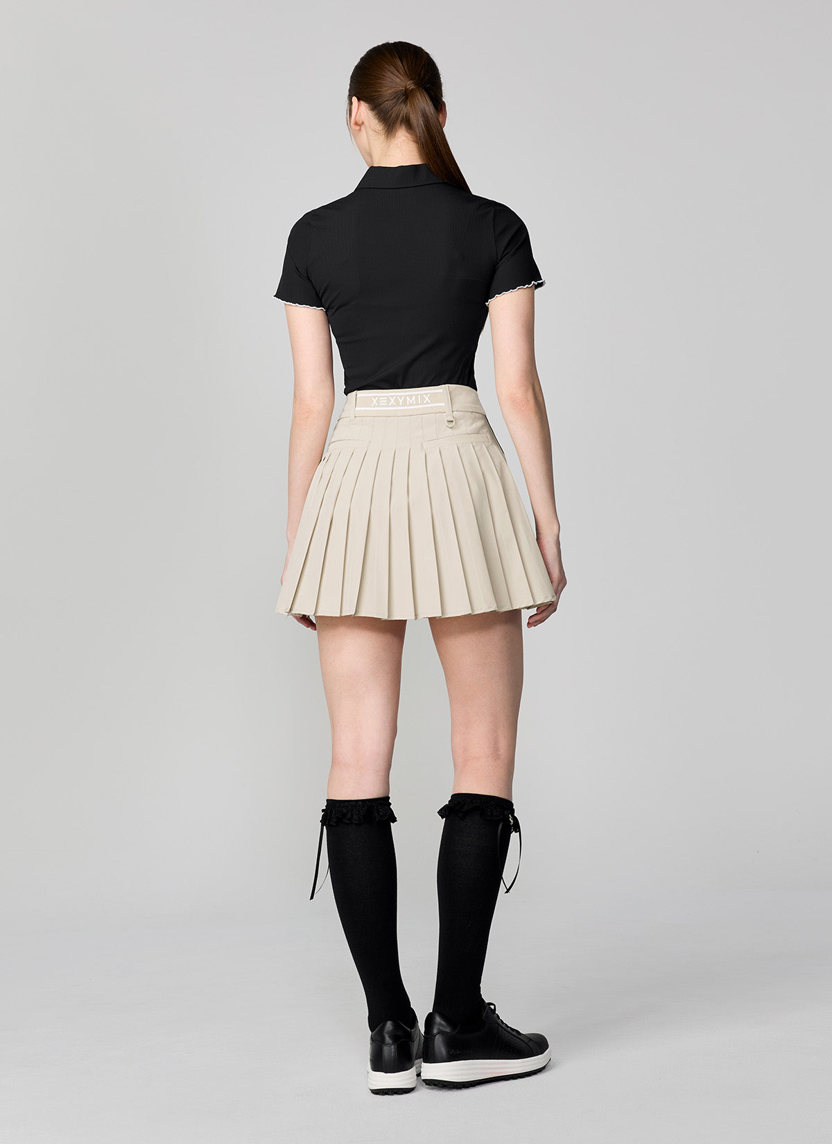 Side Color Block Pleated Skirt