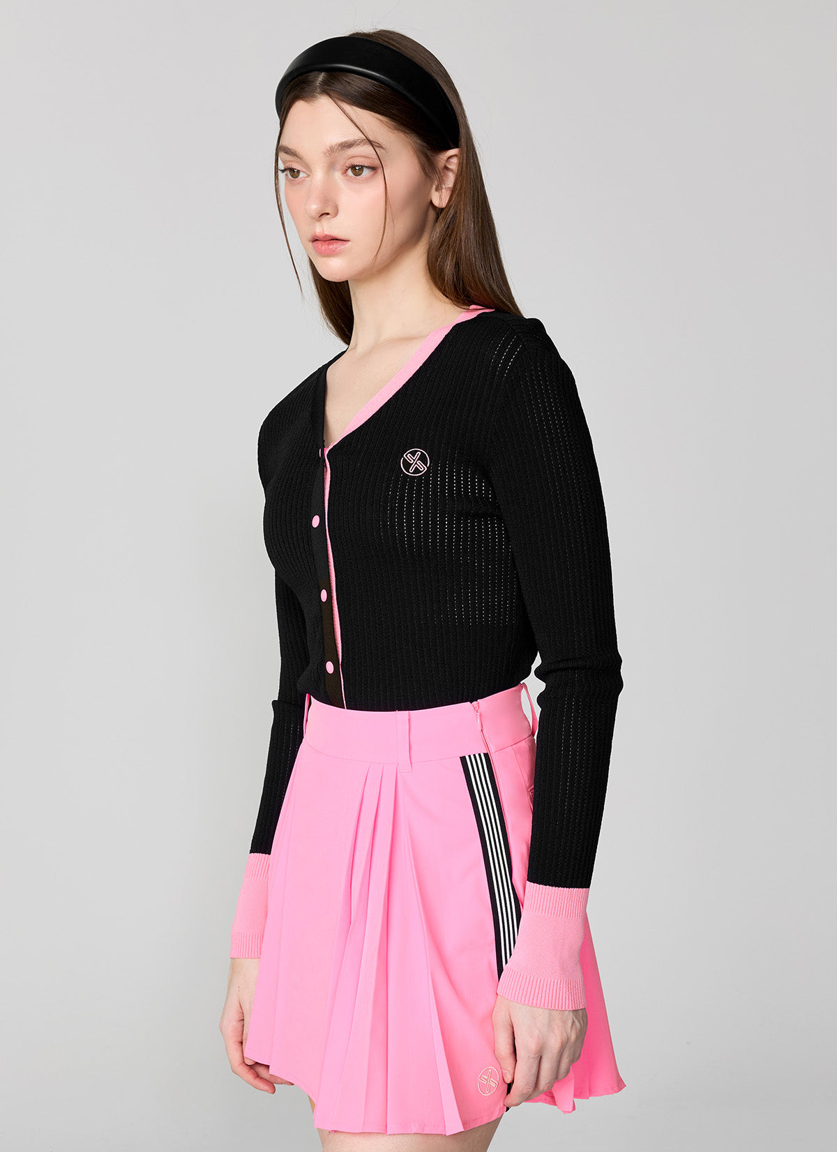 Side Color Block Pleated Skirt
