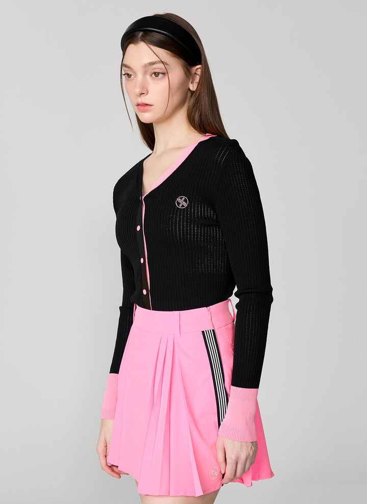 Side Color Block Pleated Skirt