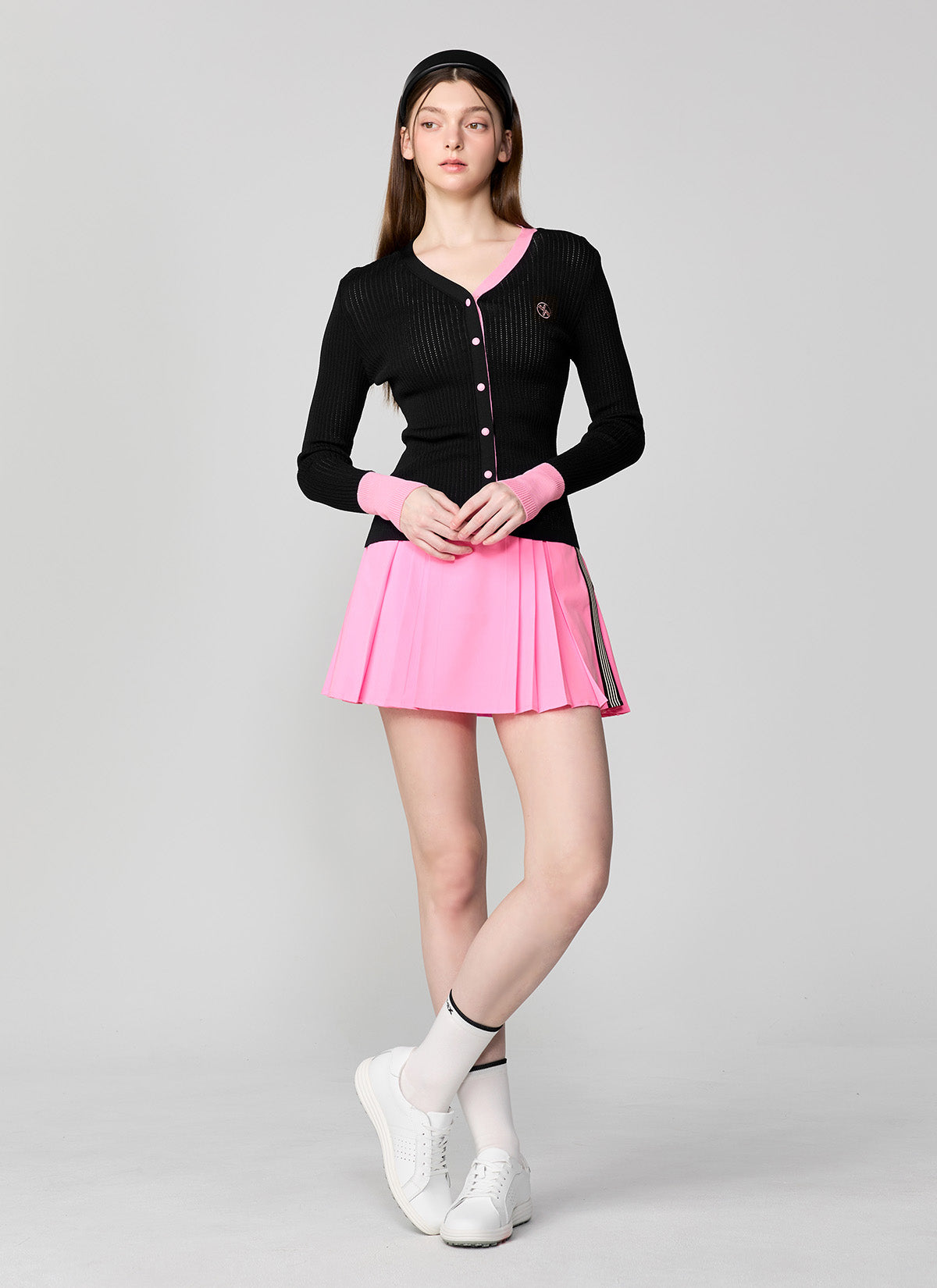 Side Color Block Pleated Skirt