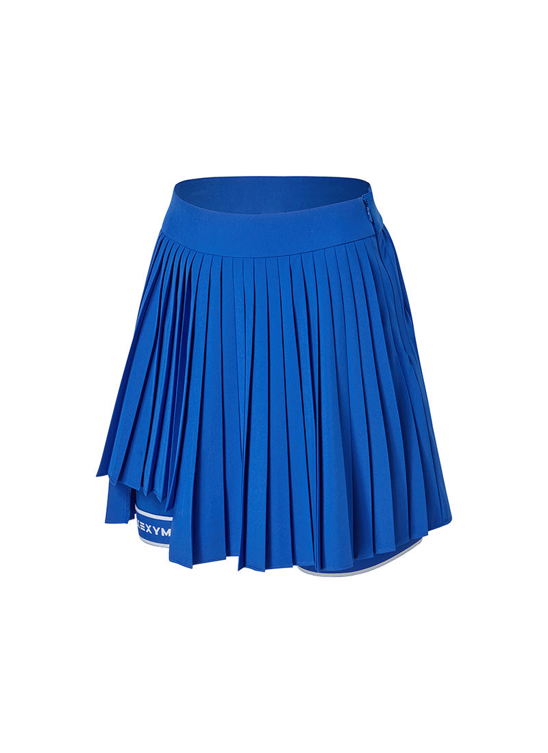 Unbalanced Logo Point Pleats Skirt
