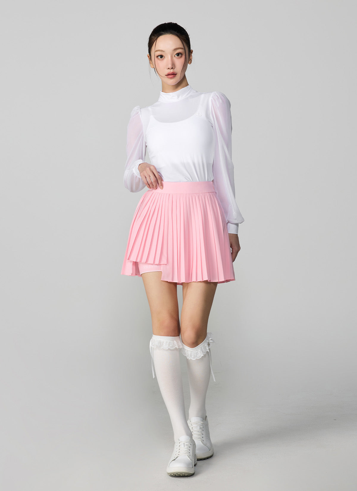 Unbalanced Logo Point Pleats Skirt