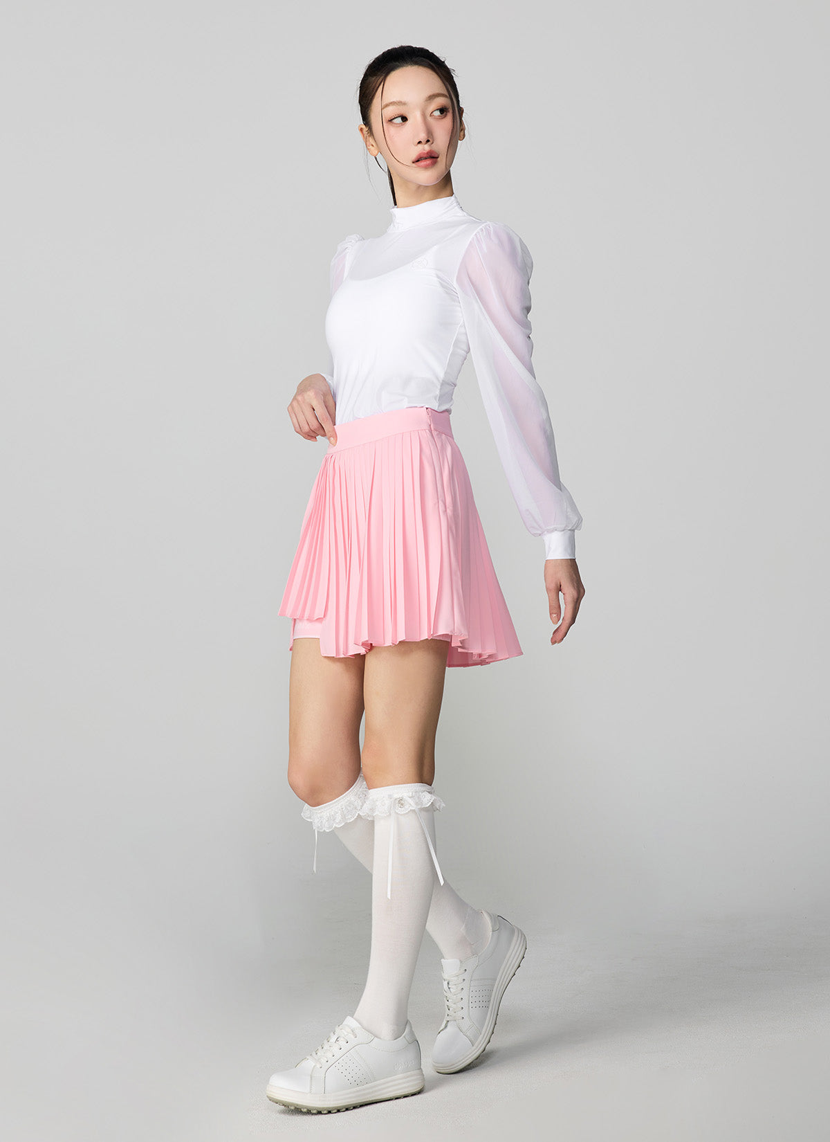 Unbalanced Logo Point Pleats Skirt