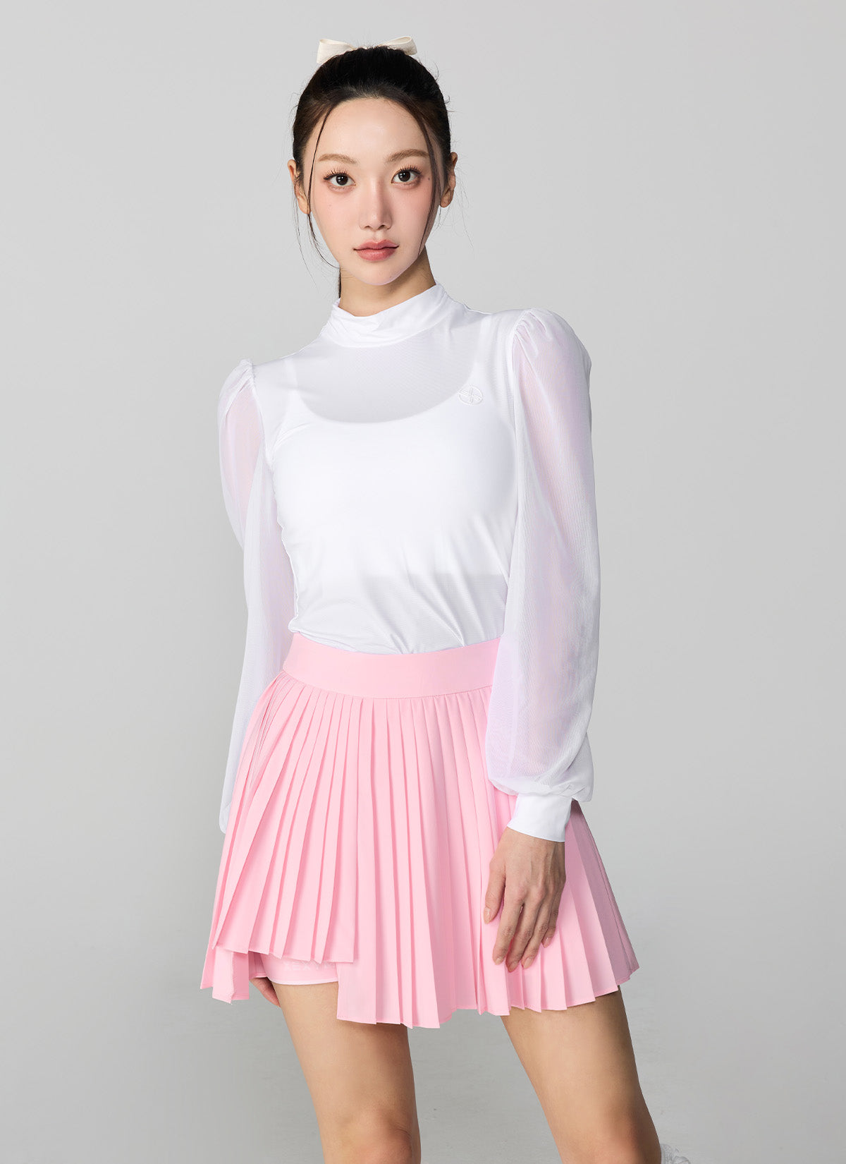 Unbalanced Logo Point Pleats Skirt