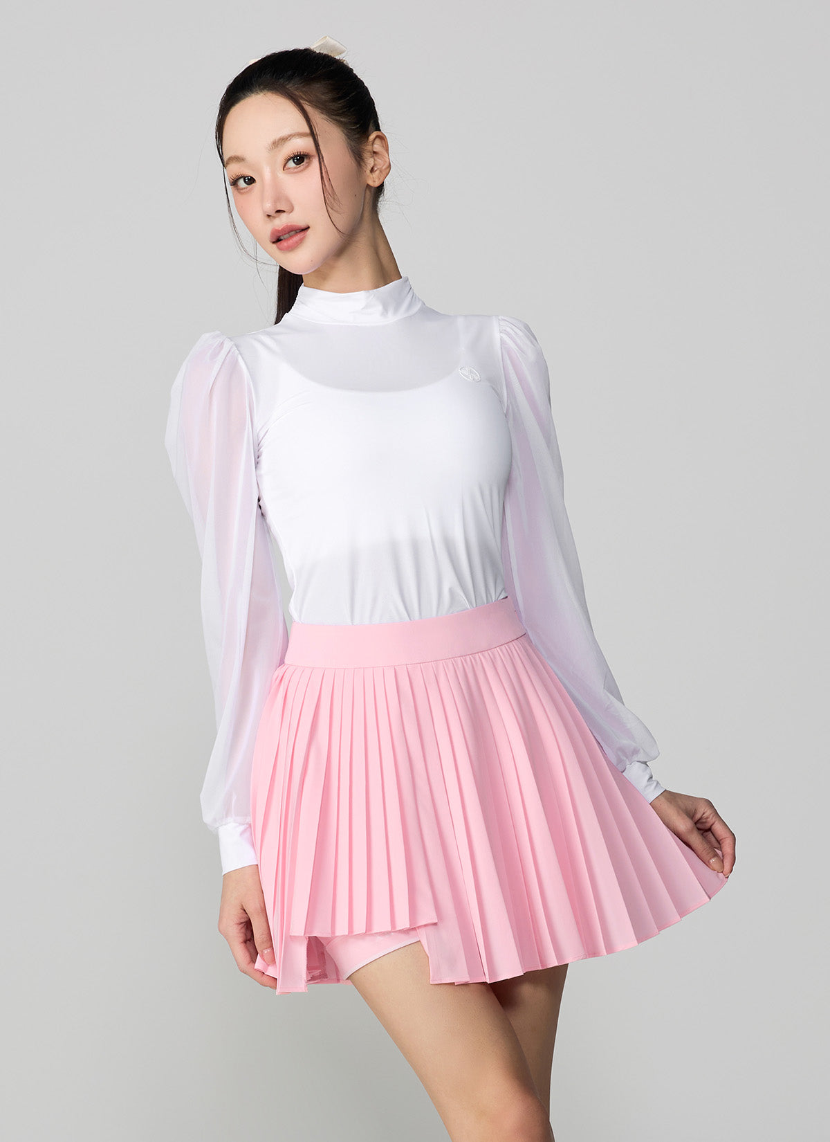 Unbalanced Logo Point Pleats Skirt