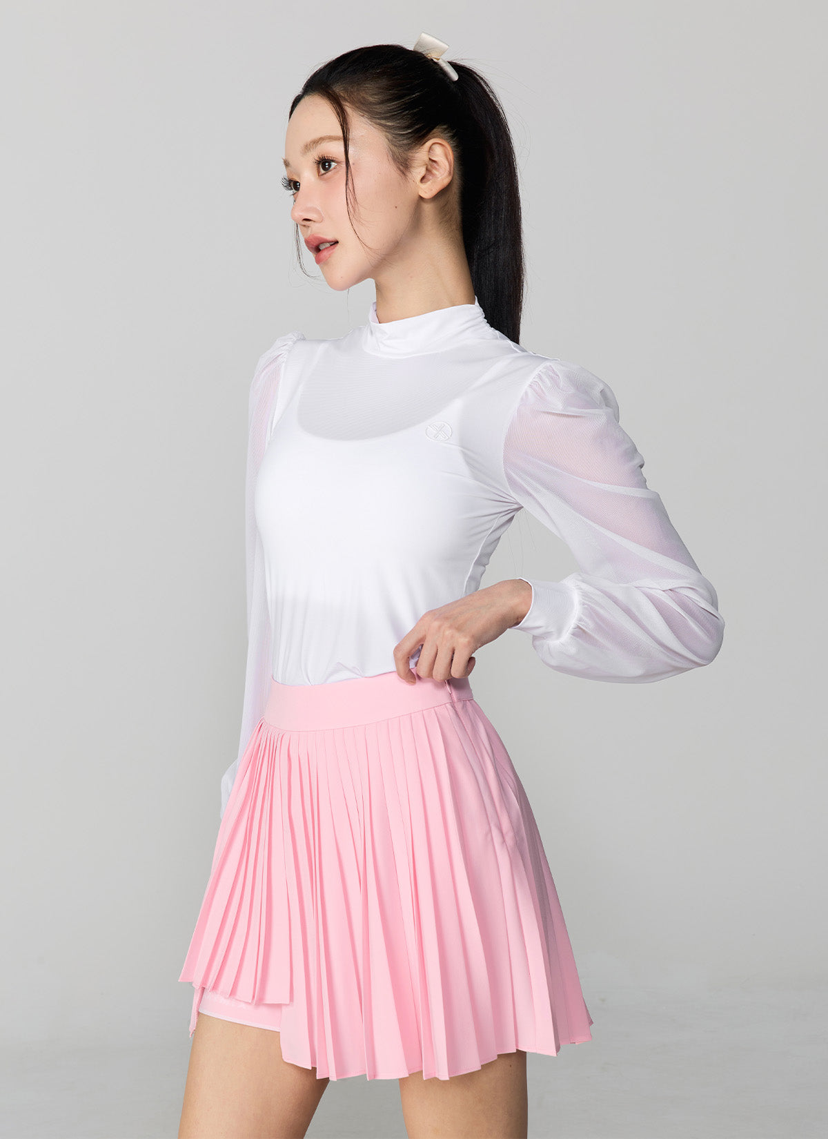 Unbalanced Logo Point Pleats Skirt